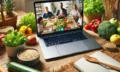 DALL·E 2025-01-15 13.52.47 - A visually engaging image representing an online training session about sustainable eating habits. The scene shows a laptop screen displaying a virtua